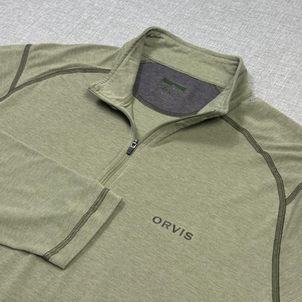Orvis 1/4 Zip Pullover Mens Medium Green Tagless Lightweight Jersey Collared